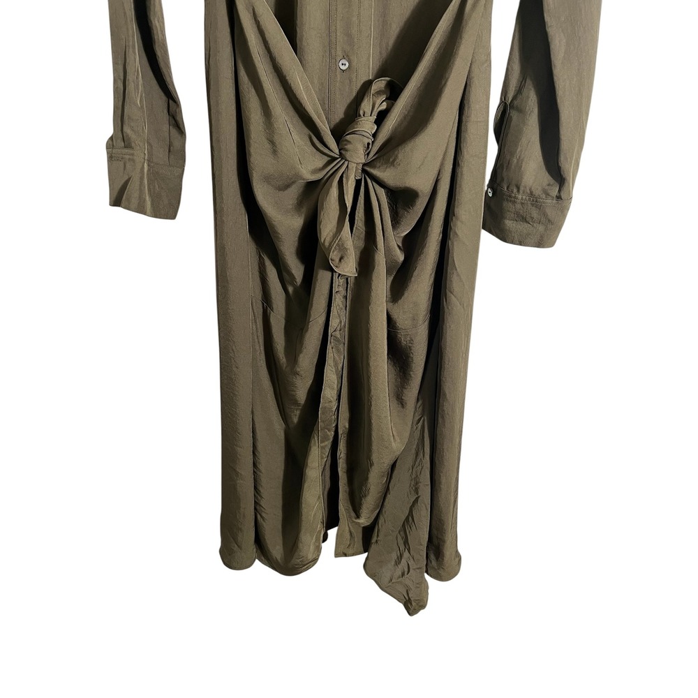 VINCE Olive Green Tie Front Utility Long Sleeve Shirt Dress - Picture 6 of 12